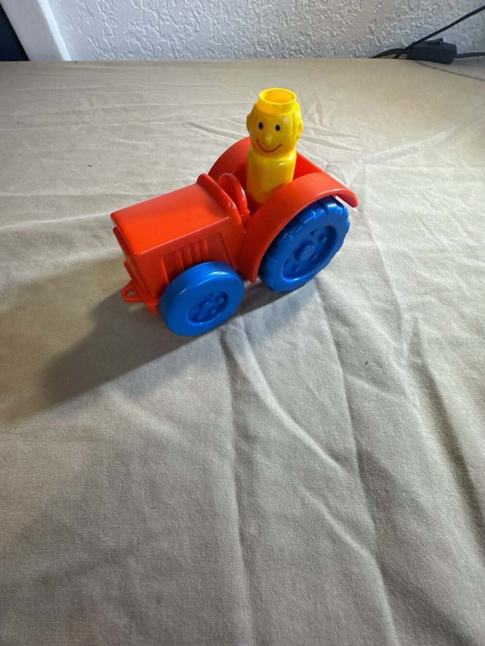 Vintage Jim Henson Productions Illco Red Plastic Toy Tractor With Farmer
